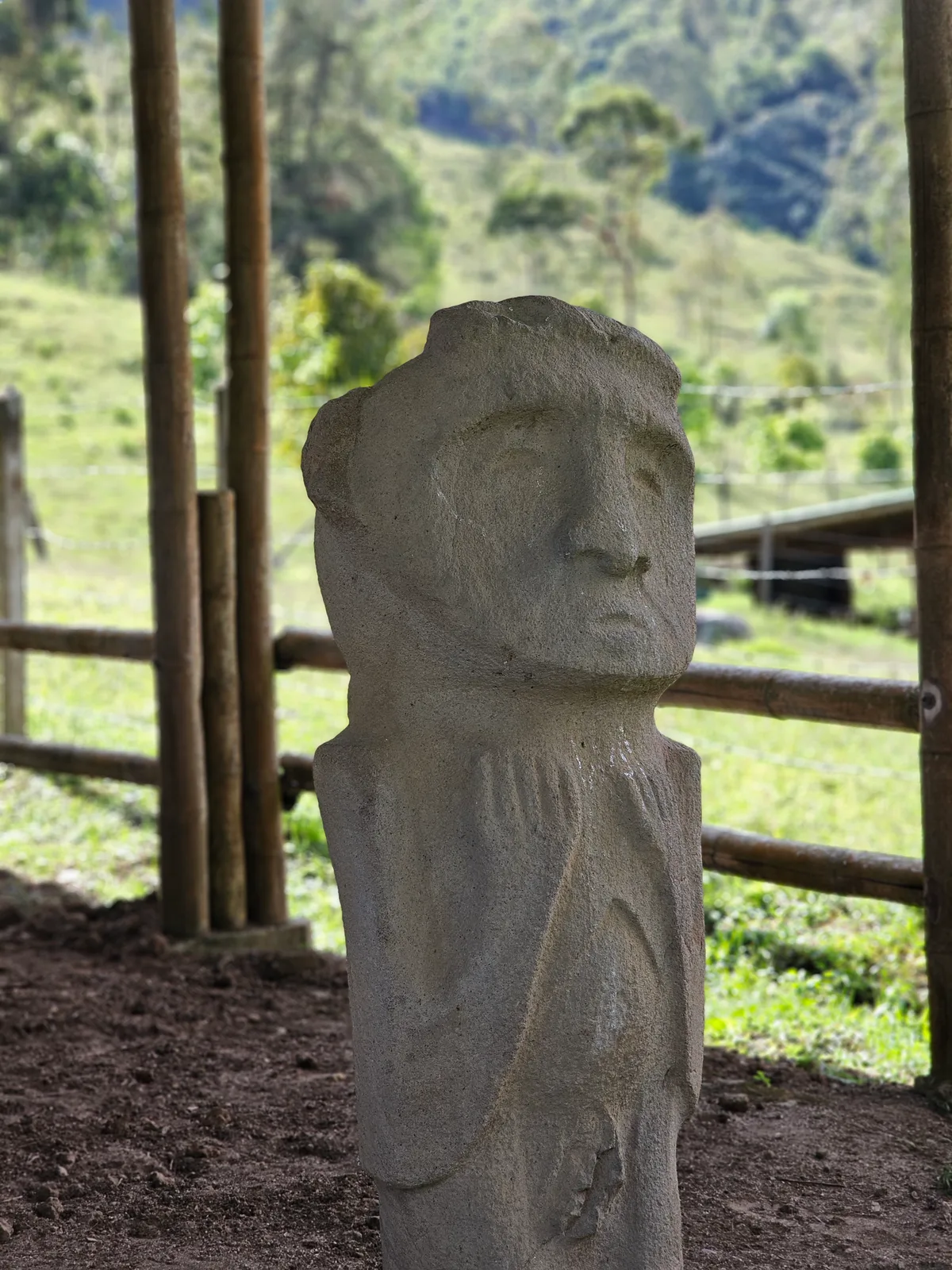 Millennia-old anthropomorphic sculpture carved in volcanic rock on the Vegonia trail.